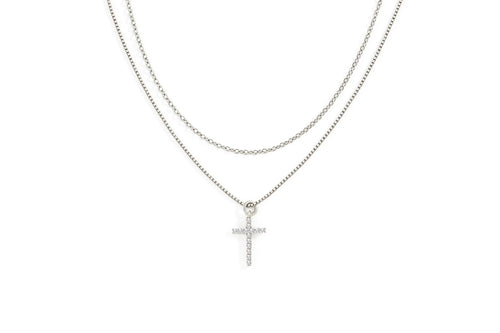 Dainty Cable Necklace with Pave Cross Chain Necklace Stacking Set